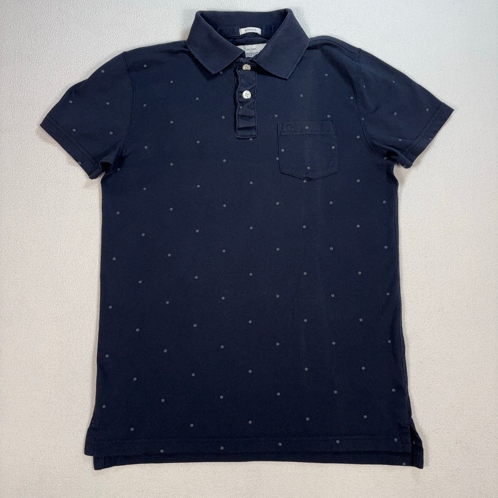 Abercrombie & Fitch Muscle Polo Shirt Men's M Dark Navy Polka Dot Pocket Stretch